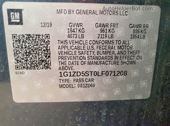 1G1ZD5ST0LF071208 2020 CHEVROLET MALIBU Gray VIN sticker view