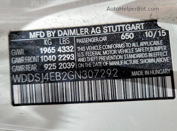 WDDSJ4EB2GN307292 2016 MERCEDES-BENZ CLA-CLASS White Widok naklejki z numerem VIN