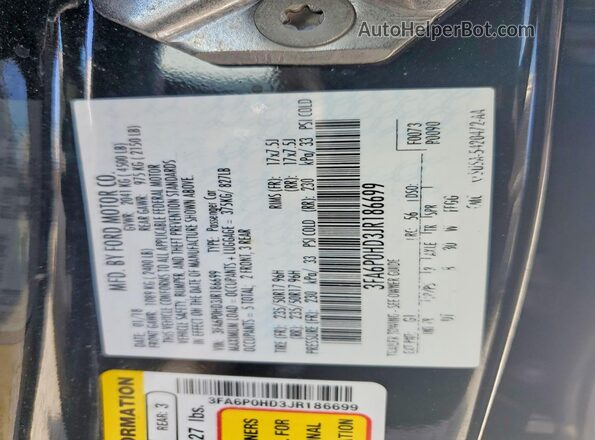 3FA6P0HD3JR186699 2018 FORD FUSION Black Вид наклейки з VIN-кодом