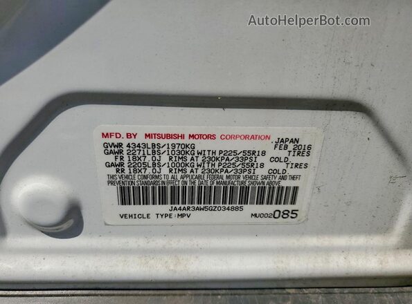 JA4AR3AW5GZ034885 2016 MITSUBISHI OUTLANDER White 