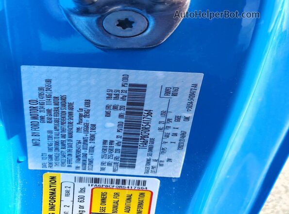 1FA6P8CF0R5417564 2024 FORD MUSTANG Blue VIN կոդի պիտակի տեսք