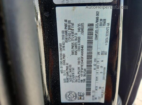 1FTFW1EG4GFA00840 2016 FORD F150 Черный Вид наклейки с VIN-кодом