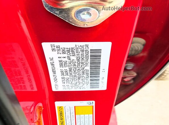 1HGCV1F38LA087037 2020 HONDA ACCORD Red Вид наклейки з VIN-кодом