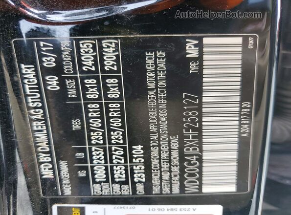 WDC0G4JBXHF258127 2017 MERCEDES-BENZ GLC-CLASS Black Սալոնի 360 աստիճան տեսք