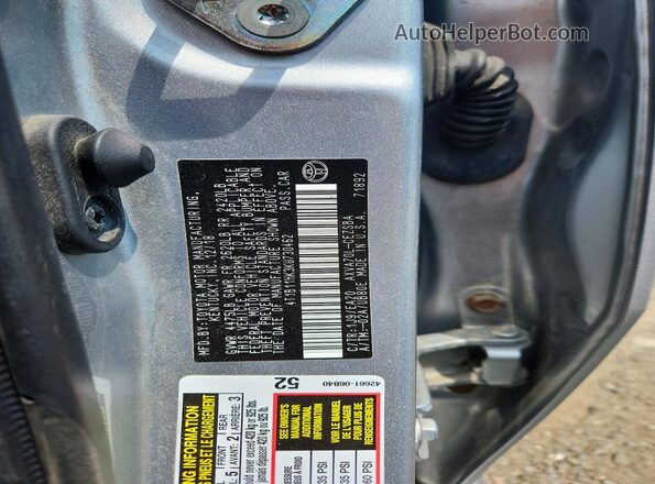 4T1B11HK3KU730462 2019 TOYOTA CAMRY Silver VIN კოდის სტიკერის ხედი