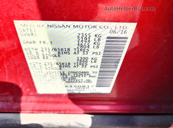 5N1CZ2MG9GN150817 2016 NISSAN MURANO Red VIN sticker view