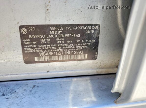 WBA8E1G57HNU13993 2017 BMW 3 SERIES Silver Вид наклейки з VIN-кодом