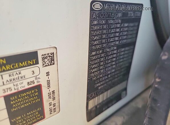 SALGR2RV5JA501596 2018 LAND ROVER RANGE Белый Вид задней части салона