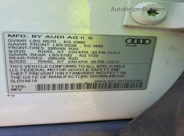 WA1LAAF79HD003482 2017 AUDI Q7 White Вид наклейки з VIN-кодом