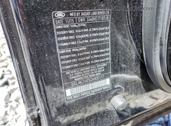 SALAK2V63GA800117 2016 LAND ROVER LR4 Black Widok naklejki z numerem VIN