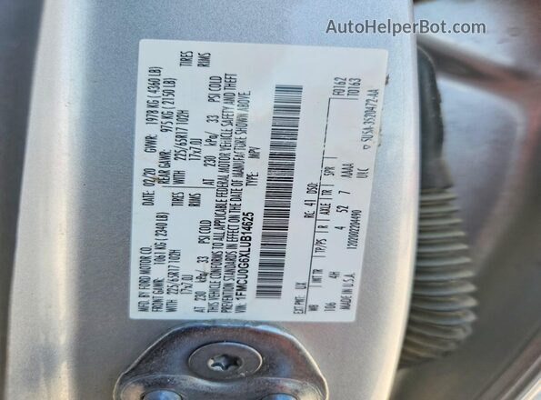 1FMCU0G6XLUB14625 2020 FORD ESCAPE Silver VIN კოდის სტიკერის ხედი