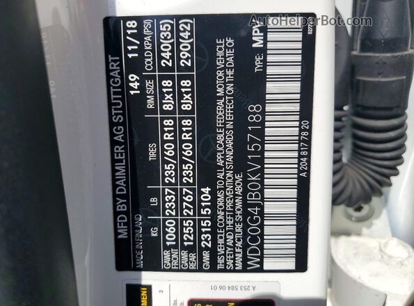 WDC0G4JB0KV157188 2019 MERCEDES-BENZ GLC-CLASS White 360 interior view