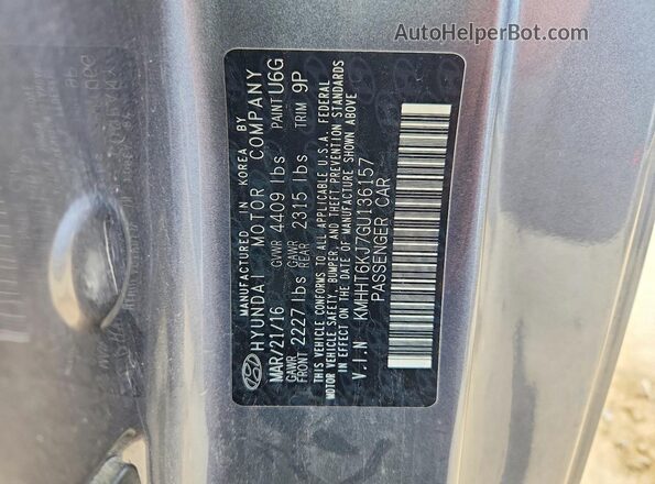 KMHHT6KJ7GU136157 2016 HYUNDAI GENESIS Blue VIN sticker view