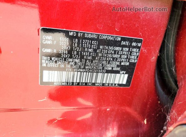 4S4WMARD4K3418830 2019 SUBARU ASCENT Red 360 interior view