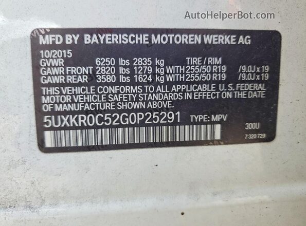 5UXKR0C52G0P25291 2016 BMW X5 Белый Вид наклейки с VIN-кодом