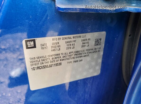 1G1RC6S56JU119538 2018 CHEVROLET VOLT Blue Вид наклейки з VIN-кодом