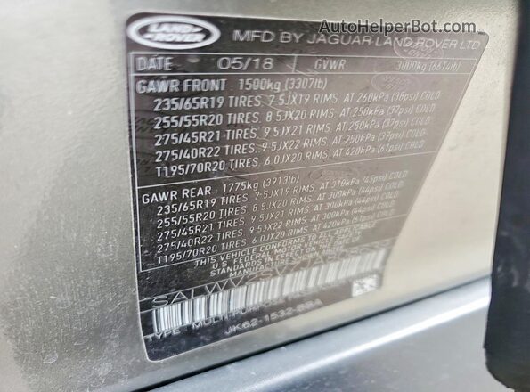 SALWV2SV7JA808639 2018 LAND ROVER RANGE Silver სალონის 360-გრადუსიანი ხედი