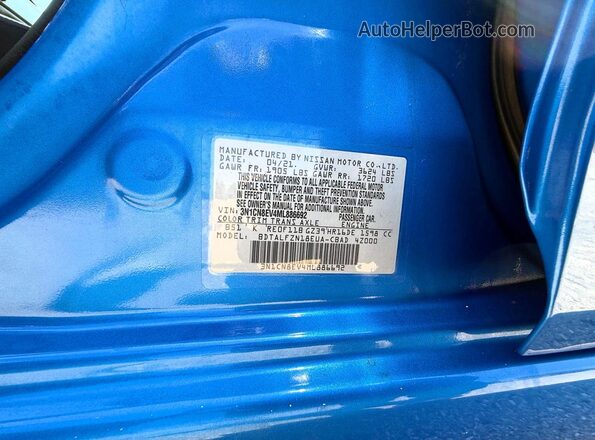 3N1CN8EV4ML886692 2021 NISSAN VERSA Blue Widok wnętrza z tyłu
