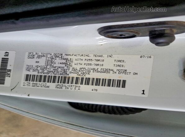 5TFRM5F17GX108254 2016 TOYOTA TUNDRA White VIN կոդի պիտակի տեսք