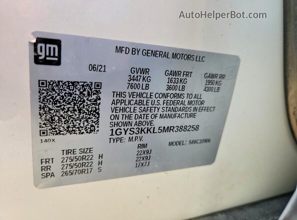1GYS3KKL5MR388258 2021 CADILLAC ESCALADE White Widok wnętrza 360 stopni