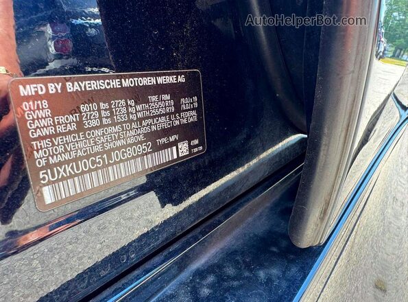 5UXKU0C51J0G80952 2018 BMW X6 Black Սալոնի հետևի տեսք