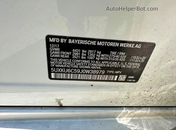 5UXKU6C59J0W38979 2018 BMW X6 White Rear interior view