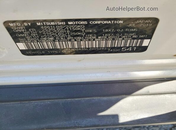 JA4AD2A35LZ005282 2020 MITSUBISHI OUTLANDER White Սալոնի 360 աստիճան տեսք