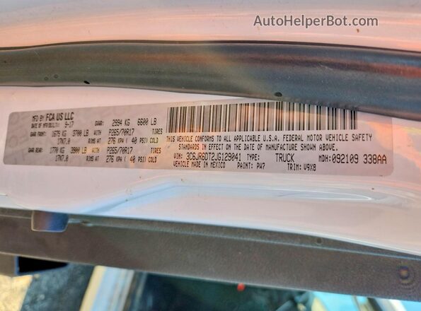 3C6JR6DT2JG129041 2018 RAM 1500 White VIN կոդի պիտակի տեսք