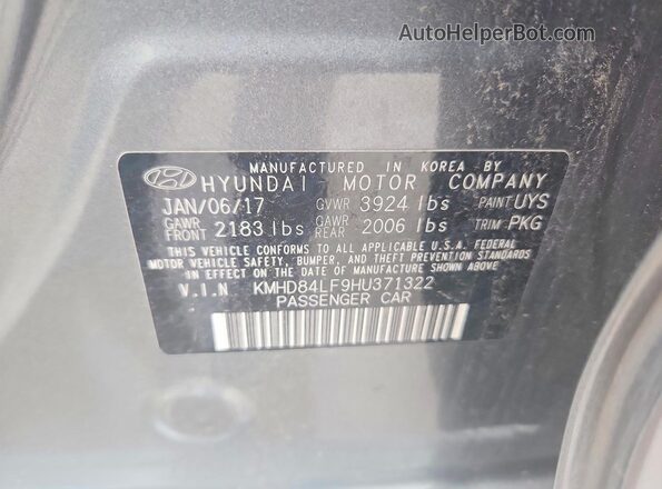 KMHD84LF9HU371322 2017 HYUNDAI ELANTRA Gray Панорамний вид салону 360°