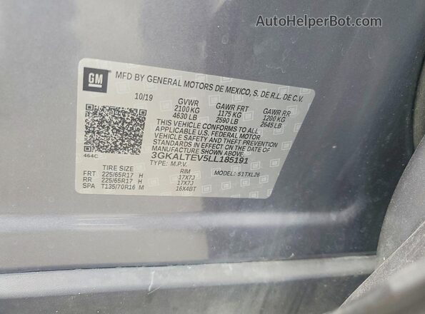 3GKALTEV5LL185191 2020 GMC TERRAIN Gray Vista interior de 360 grados