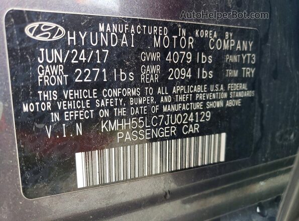 KMHH55LC7JU024129 2018 HYUNDAI ELANTRA Charcoal VIN კოდის სტიკერის ხედი