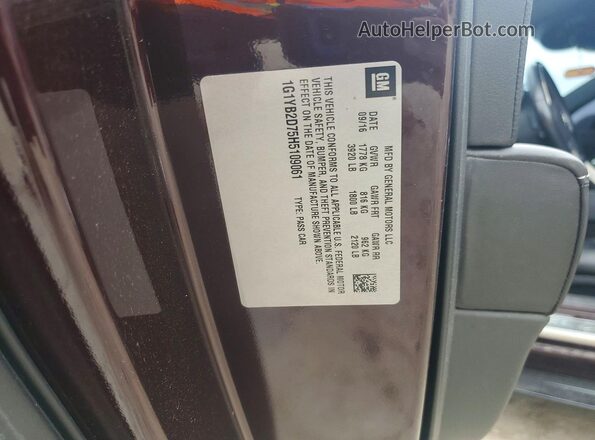 1G1YB2D75H5109061 2017 CHEVROLET CORVETTE Black VIN კოდის სტიკერის ხედი