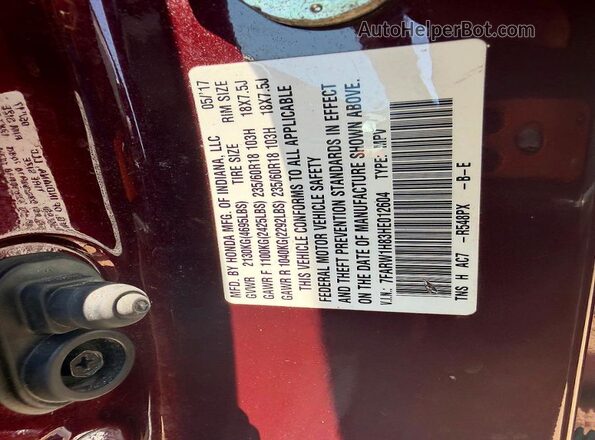 7FARW1H83HE012604 2017 HONDA CR-V Burgundy Rear interior view