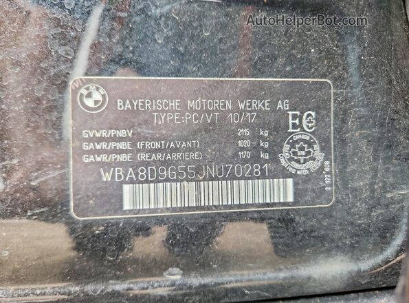 WBA8D9G55JNU70281 2018 BMW 3 SERIES Black VIN կոդի պիտակի տեսք