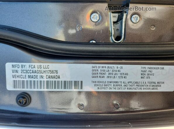 2C3CCAAG5LH175676 2020 CHRYSLER 300 Gray VIN კოდის სტიკერის ხედი