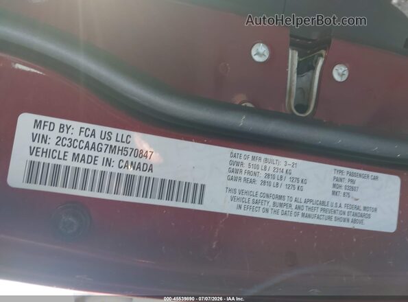 2C3CCAAG7MH570847 2021 CHRYSLER 300 Красный Вид подкапотного пространства