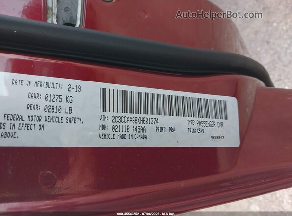 2C3CCAAG8KH601374 2019 CHRYSLER 300 Burgundy Вид підкапотного простору