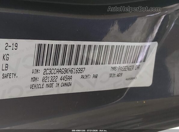 2C3CCAAG9KH616997 2019 CHRYSLER 300 Black Շարժիչի բաժամունքի տեսք
