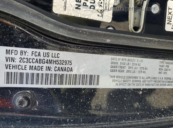 2C3CCABG4MH532975 2021 CHRYSLER 300 Black VIN sticker view