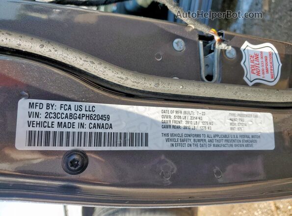 2C3CCABG4PH620459 2023 CHRYSLER 300 Gray Vista de la etiqueta del VIN