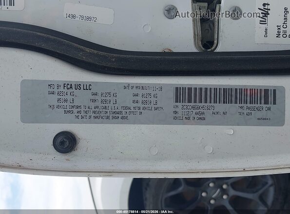 2C3CCABG6KH516273 2019 CHRYSLER 300 White Widok komory silnika