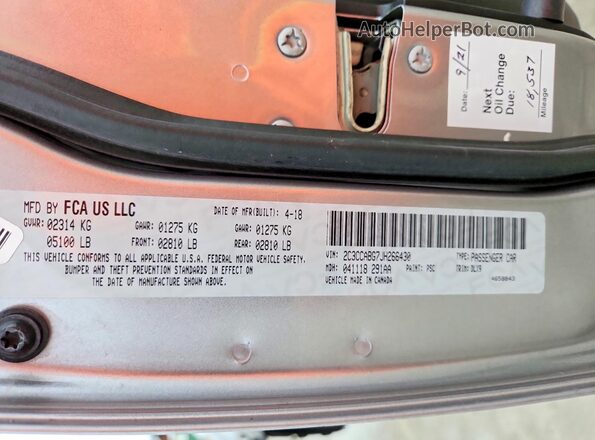 2C3CCABG7JH266430 2018 CHRYSLER 300 Серебряный Вид наклейки с VIN-кодом
