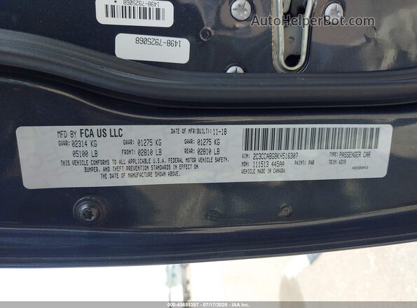 2C3CCABG8KH516307 2019 CHRYSLER 300 Black Շարժիչի բաժամունքի տեսք