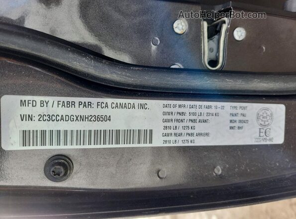 2C3CCADGXNH236504 2022 CHRYSLER 300 Gray VIN կոդի պիտակի տեսք