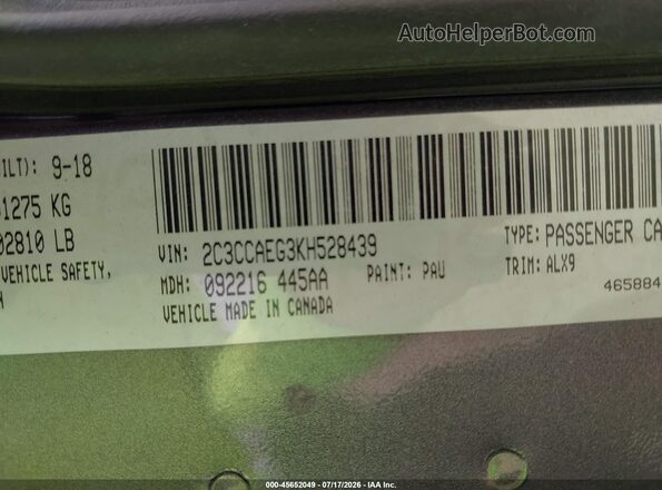 2C3CCAEG3KH528439 2019 CHRYSLER 300 Gray Вид підкапотного простору