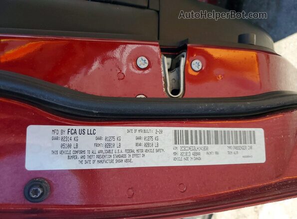 2C3CCAEG3LH141830 2020 CHRYSLER 300 Maroon Вид наклейки з VIN-кодом