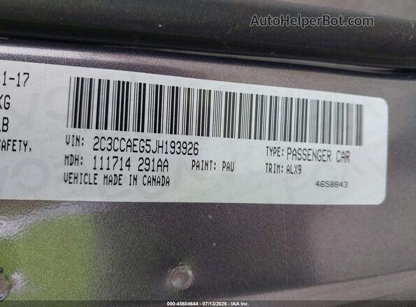 2C3CCAEG5JH193926 2018 CHRYSLER 300 Серый Вид подкапотного пространства