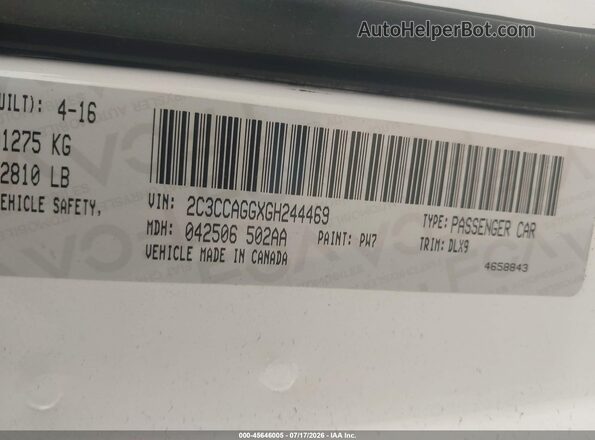 2C3CCAGGXGH244469 2016 CHRYSLER 300 White Widok komory silnika