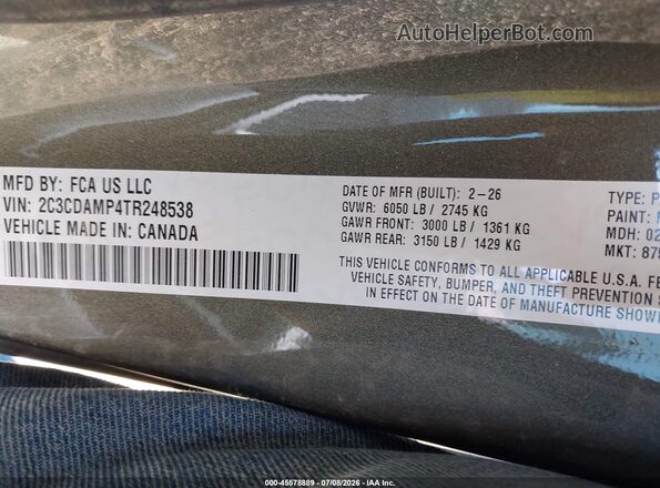 2C3CDAMP4TR248538 2026 DODGE CHARGER Green Engine compartment view
