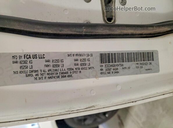 2C3CDXAG6KH547508 2019 DODGE CHARGER White Engine compartment view